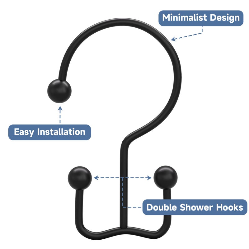 Titanker Shower Curtain Hooks Black, Minimalist Simple Double Glide Shower Curtain Rings, Rust Proof Metal Shower Hooks Rings for Bathroom Shower Rods Curtains, Set of 12 Hooks - Image 4